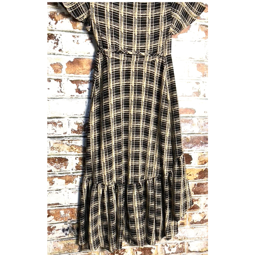 Urban Outfitters Daphne Boho Black Print Short Sleeve Wrap High Low Midi Dress - Picture 13 of 13